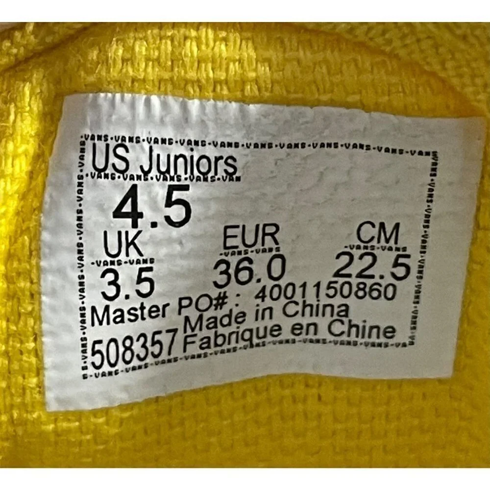 VANS OLD KIDS SKOOL SKATE SIZE 4.5 BRIGHT YELLOW RIBBON RAINBOW LACES SNEAKERS